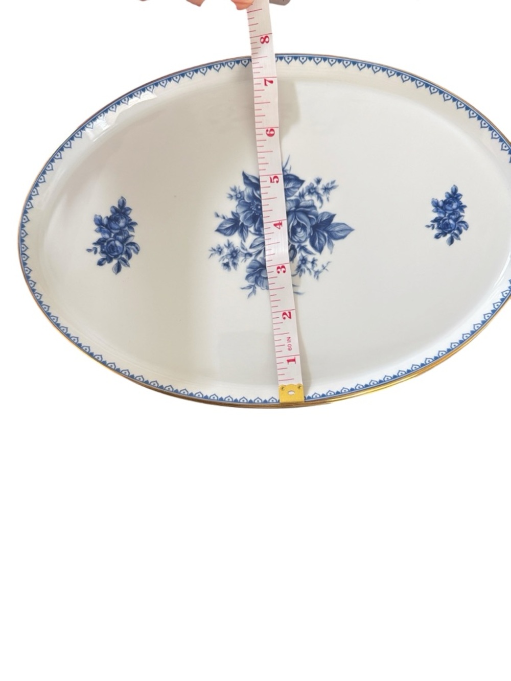 Limoges France Blue Floral Oval Serving Platters Set of 2 Gold Trim - Picture 6 of 6